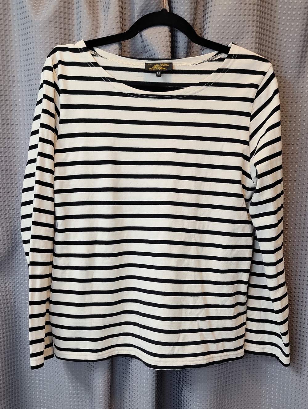Le Mont Saint Michel Boatneck Long-Sleeve Striped Tee Size M